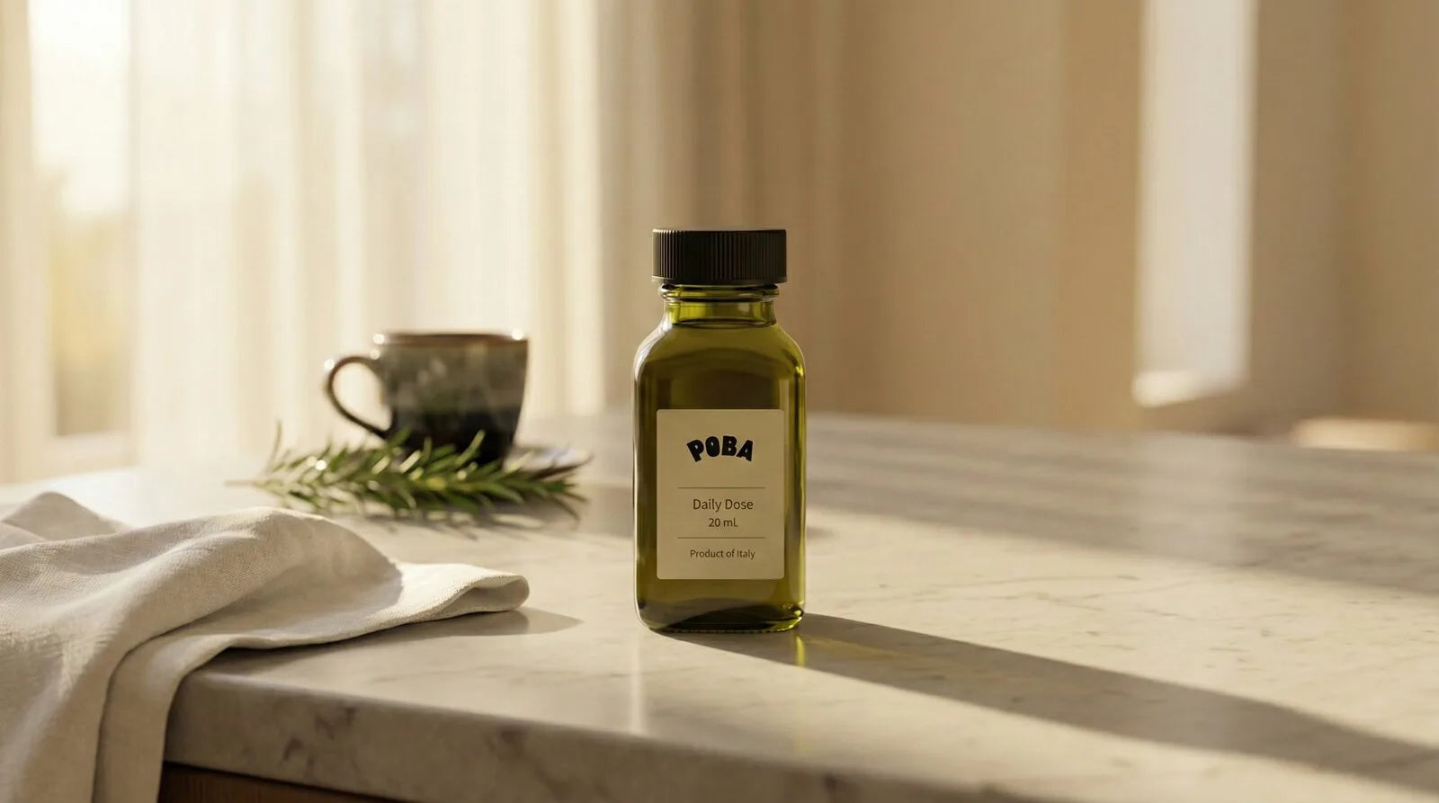 Morning ritual with Poba olive oil shots